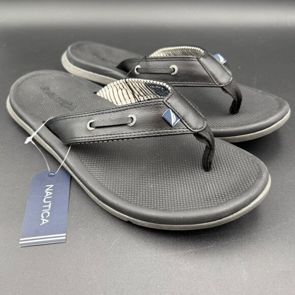 Nautica Mens Casted Black Flip Flop Thongs Sandals Padded Size 13 - Picture 1 of 4